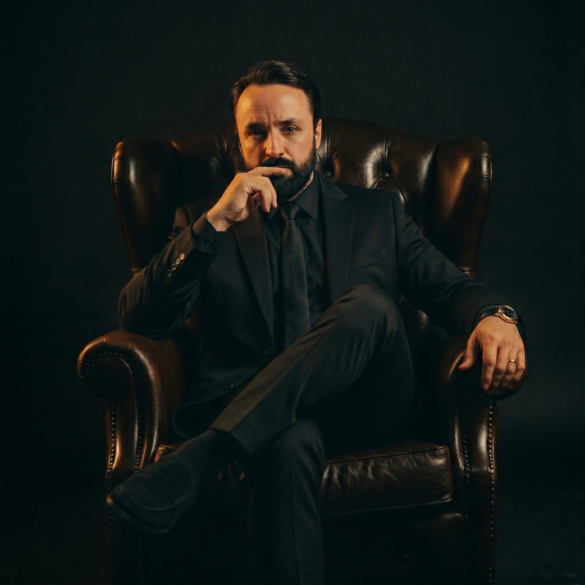 Tiago Bellini sentado numa poltrona